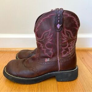 Justin Western Boots Size 8.5 Gypsy Brown Embroidered Rodeo Equestrian Cowgirl